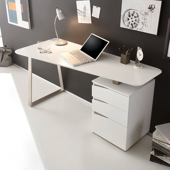 Camelia Wooden Computer Desk Rectangular In Matt White Furniture in