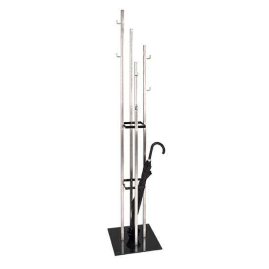 Product photograph of Cameron Metal Coat Stand With Black High Gloss Glass Base from Furniture in Fashion