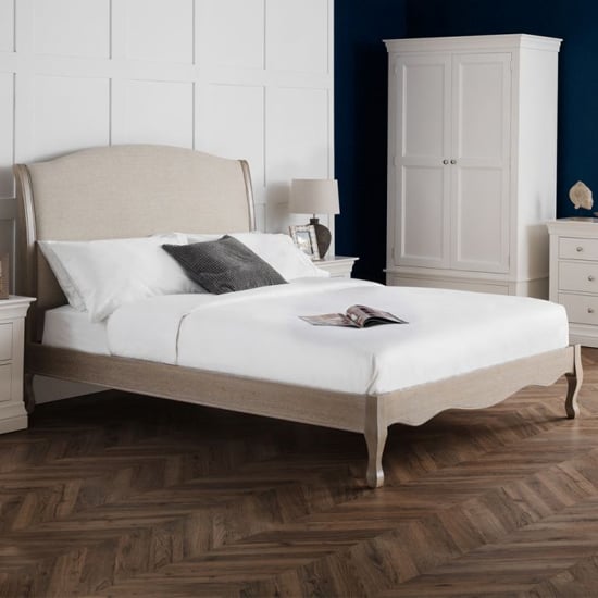 Read more about Caitlyn oatmeal linen fabric super king size bed in limed oak