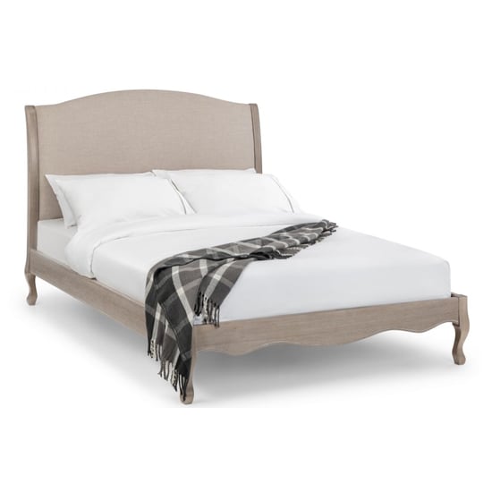 Photo of Caitlyn oatmeal linen fabric king size bed in limed oak