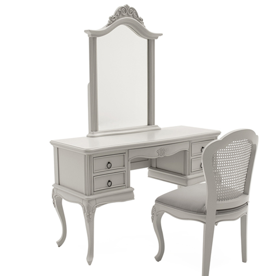Camille Wooden Dressing Table And Mirror In Antique Grey Furniture in