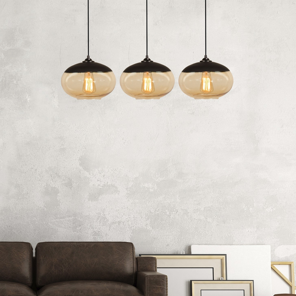 Carmini 3 Light Metal Ceiling Pendant Light in Black and Honey