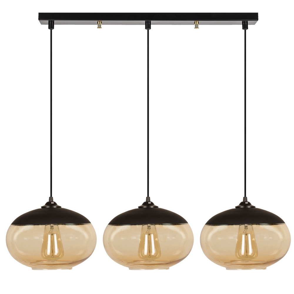 Carmini 3 Light Metal Ceiling Pendant Light in Black and Honey
