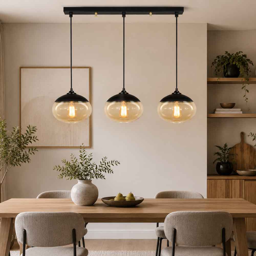 Carmini 3 Light Metal Ceiling Pendant Light in Black and Honey