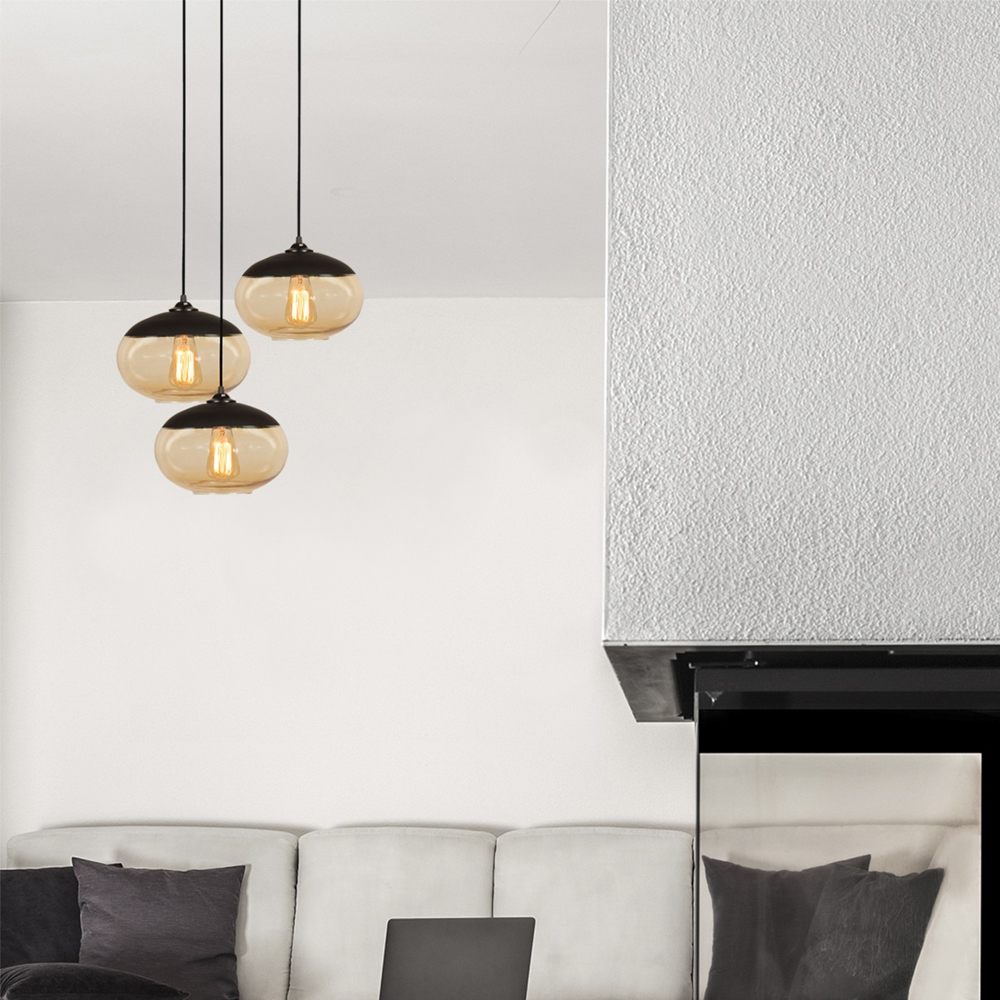 Carmini 3 Light Metal Cluster Pendant Light in Black and Honey