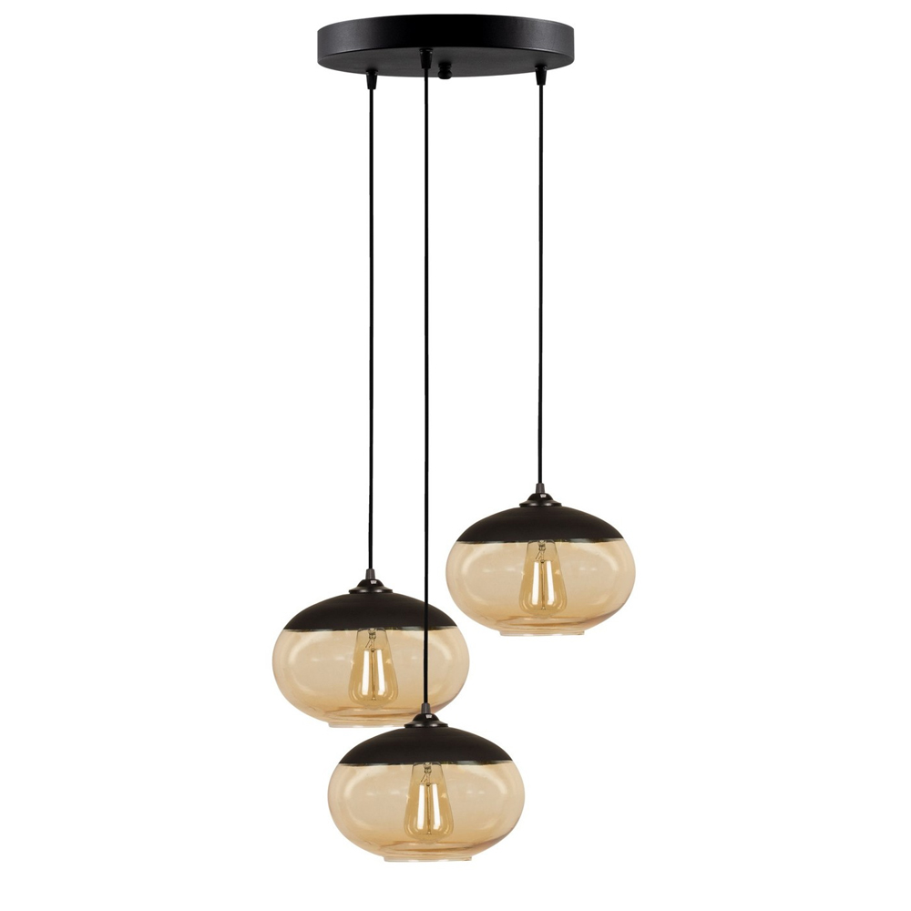 Carmini 3 Light Metal Cluster Pendant Light in Black and Honey