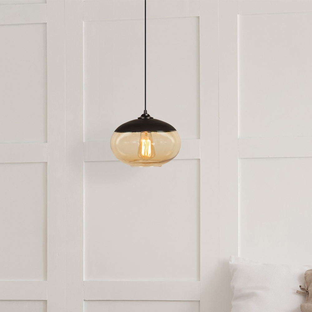 Carmini Oval Metal Ceiling Pendant Light in Black and Honey