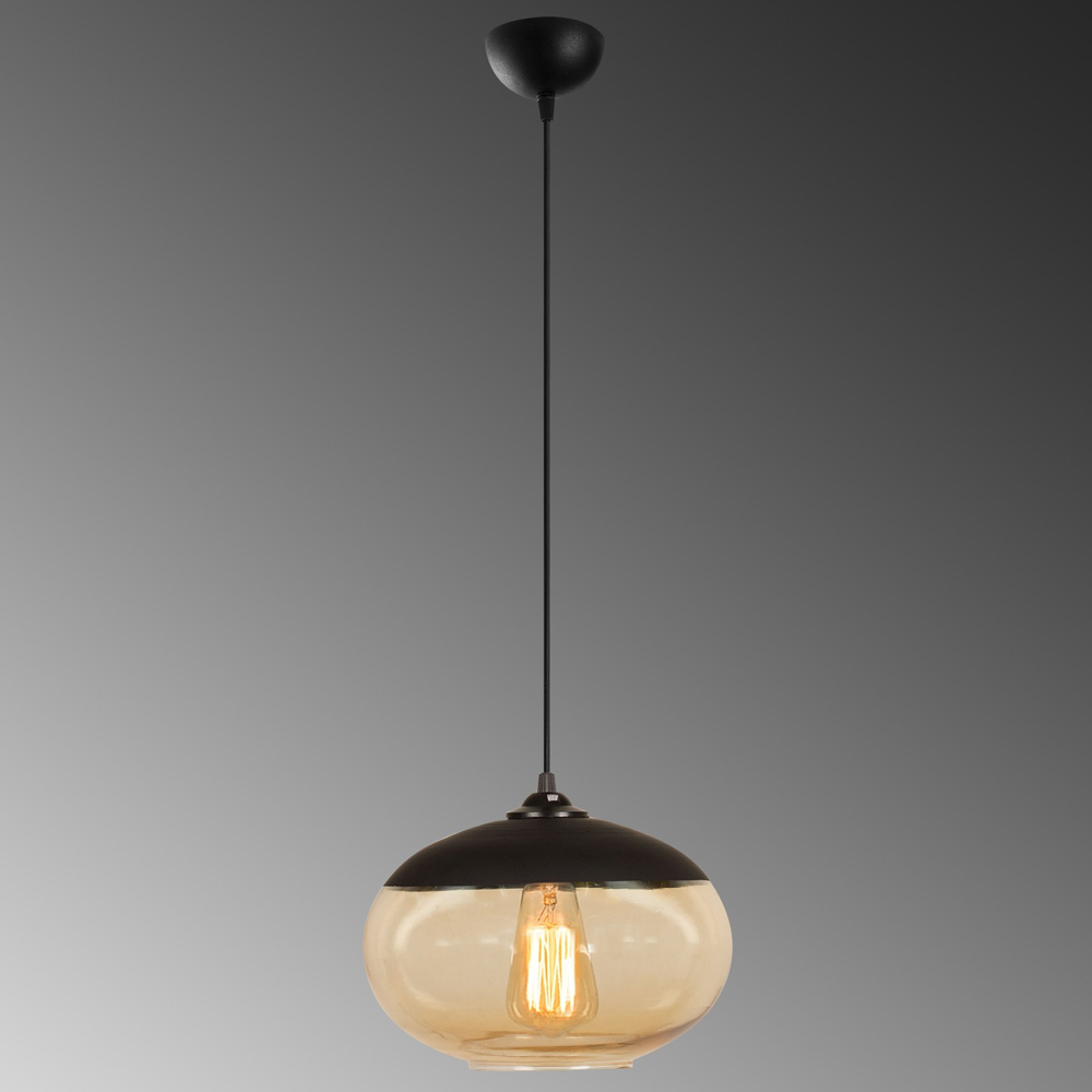 Carmini Oval Metal Ceiling Pendant Light in Black and Honey