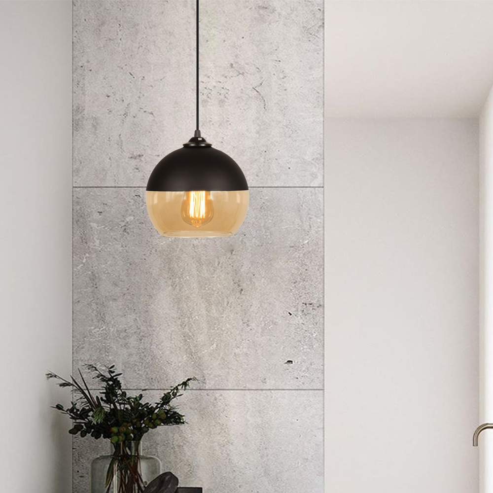 Carmini Round Metal Ceiling Pendant Light in Black and Honey