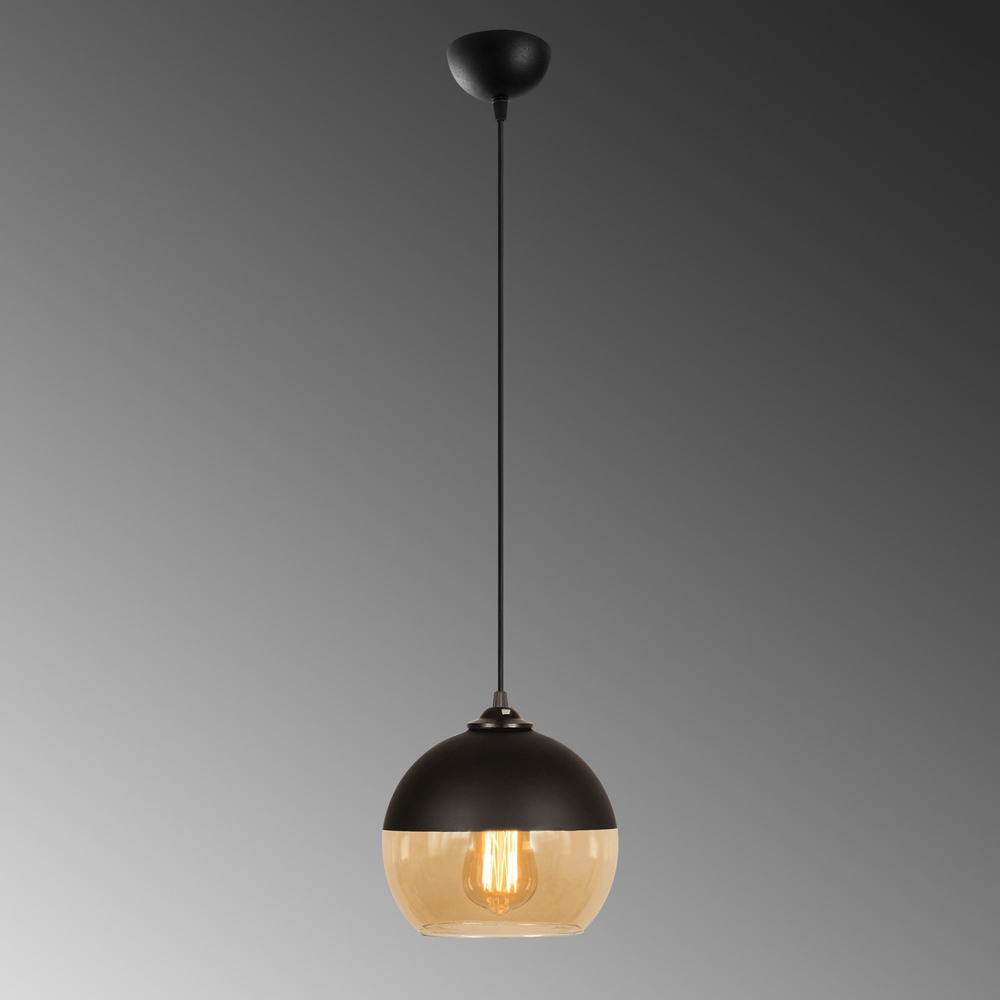 Carmini Round Metal Ceiling Pendant Light in Black and Honey