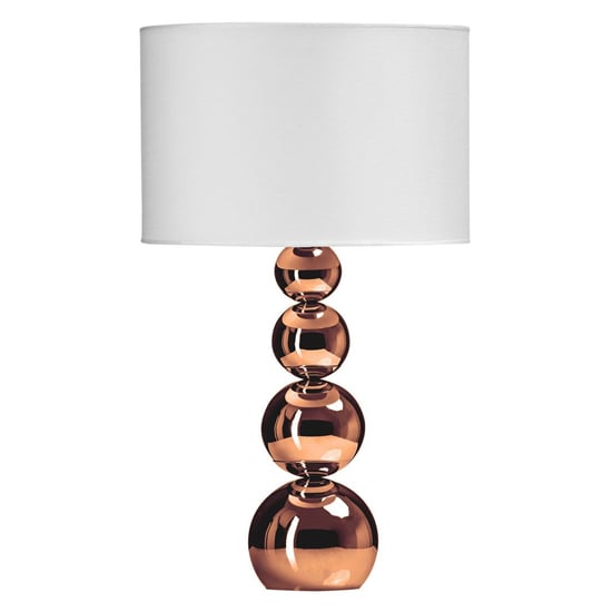 Photo of Camox white fabric shade table lamp with copper metal base