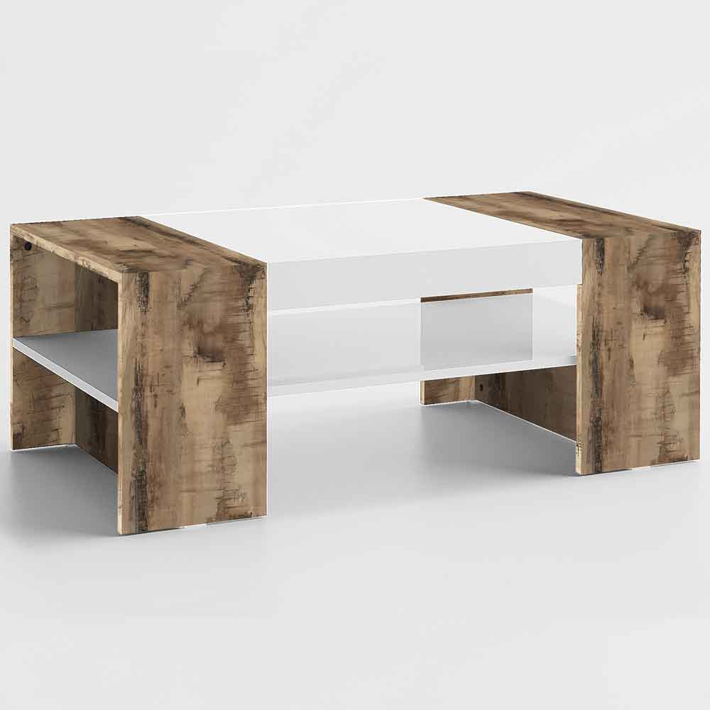 Campbell High Gloss Coffee Table In White And Pereira Maple