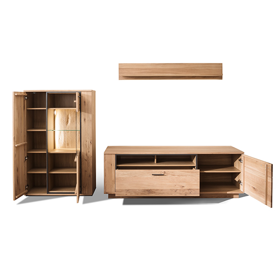 Campinas LED Living Room Set In Knotty Oak With Display Unit