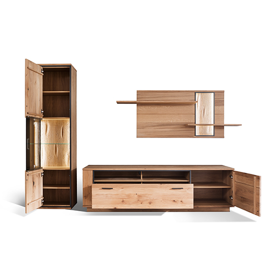 Campinas LED Living Room Set In Knotty Oak With Shelf Unit_4