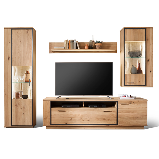 Campinas LED Living Room Set In Knotty Oak With Wall Shelf_2