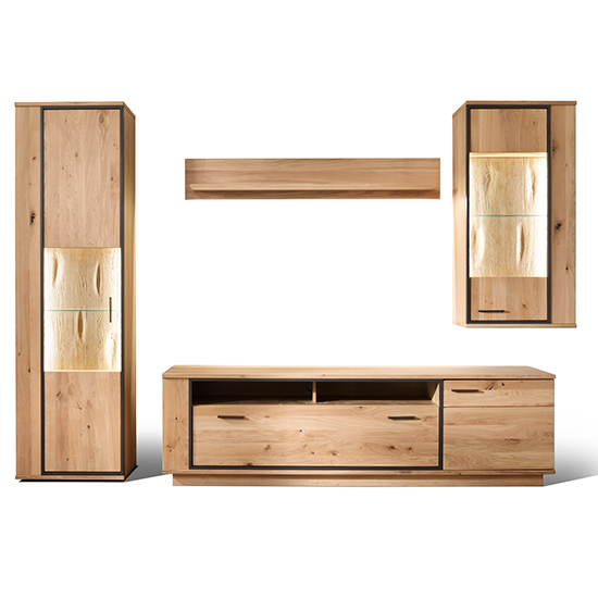 Campinas LED Living Room Set In Knotty Oak With Wall Shelf_3