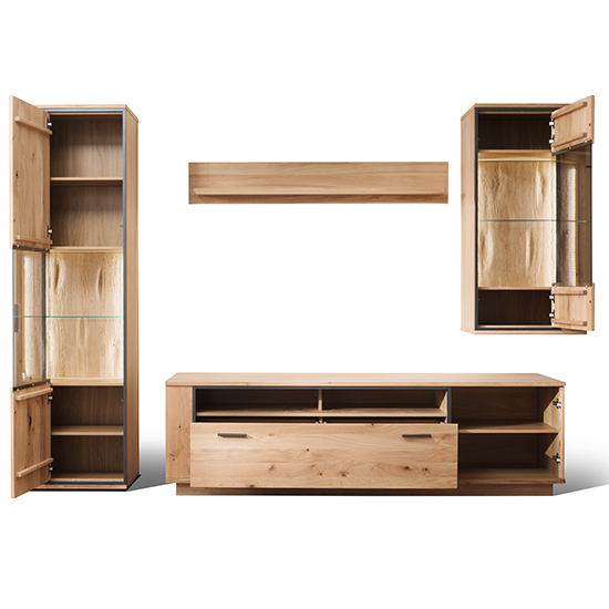 Campinas LED Living Room Set In Knotty Oak With Wall Shelf_4