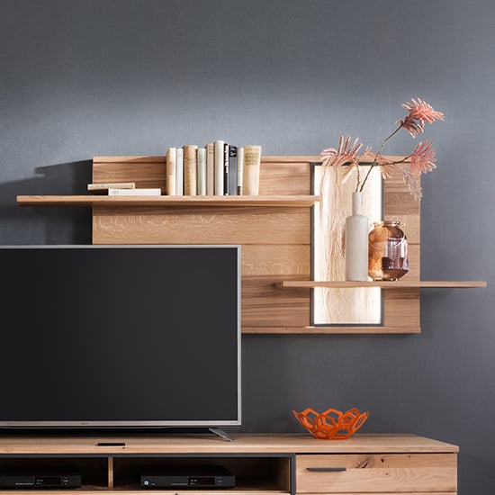 Read more about Campinas led wooden wall shelving unit in knotty oak