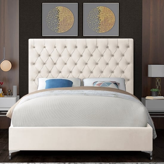 Campione Plush Velvet Upholstered Single Bed In Cream_2