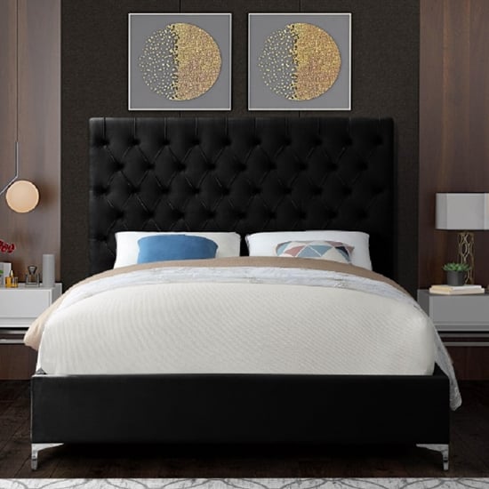 Campione Plush Velvet Upholstered Small Double Bed In Black_2