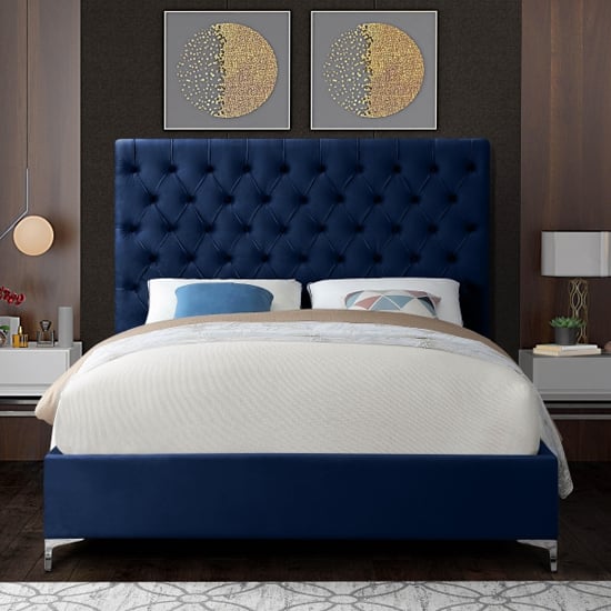 Campione Plush Velvet Upholstered Small Double Bed In Blue_2