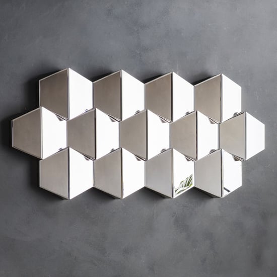 Photo of Camrose hexagonal bevelled wall mirror in silver