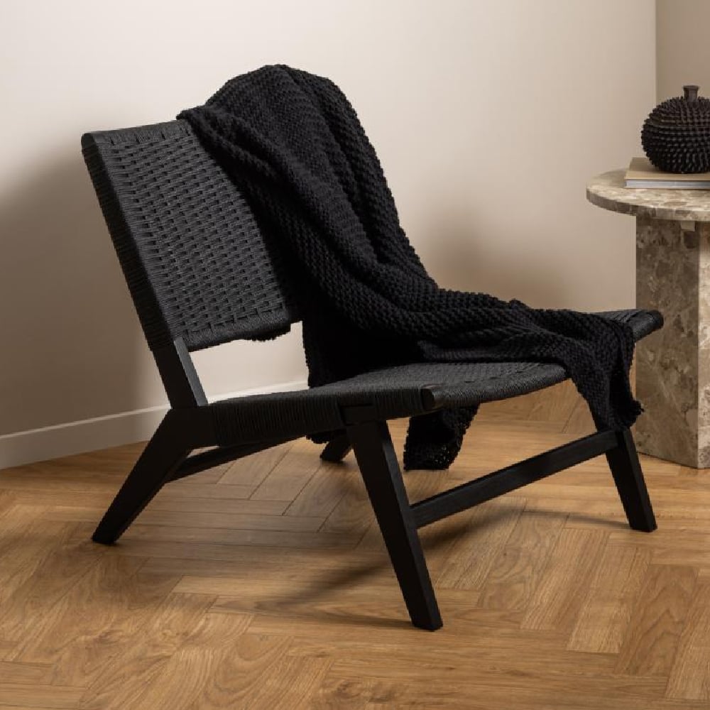 Product photograph of Camrose Weaved Pattern Lounge Chair In Matt Black from Furniture in Fashion