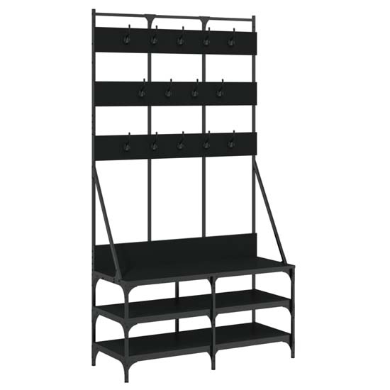 Camrose Wooden Clothes Rack With Shoe Storage In Black