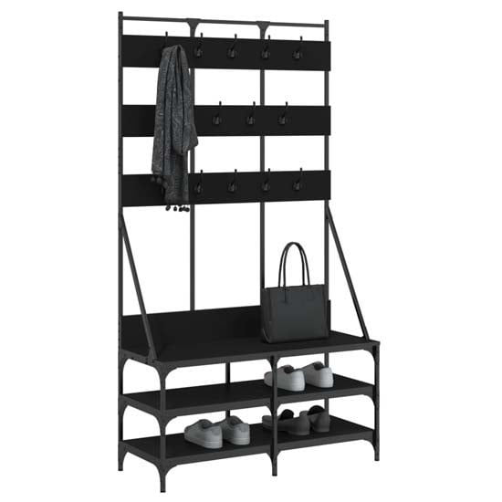 Camrose Wooden Clothes Rack With Shoe Storage In Black
