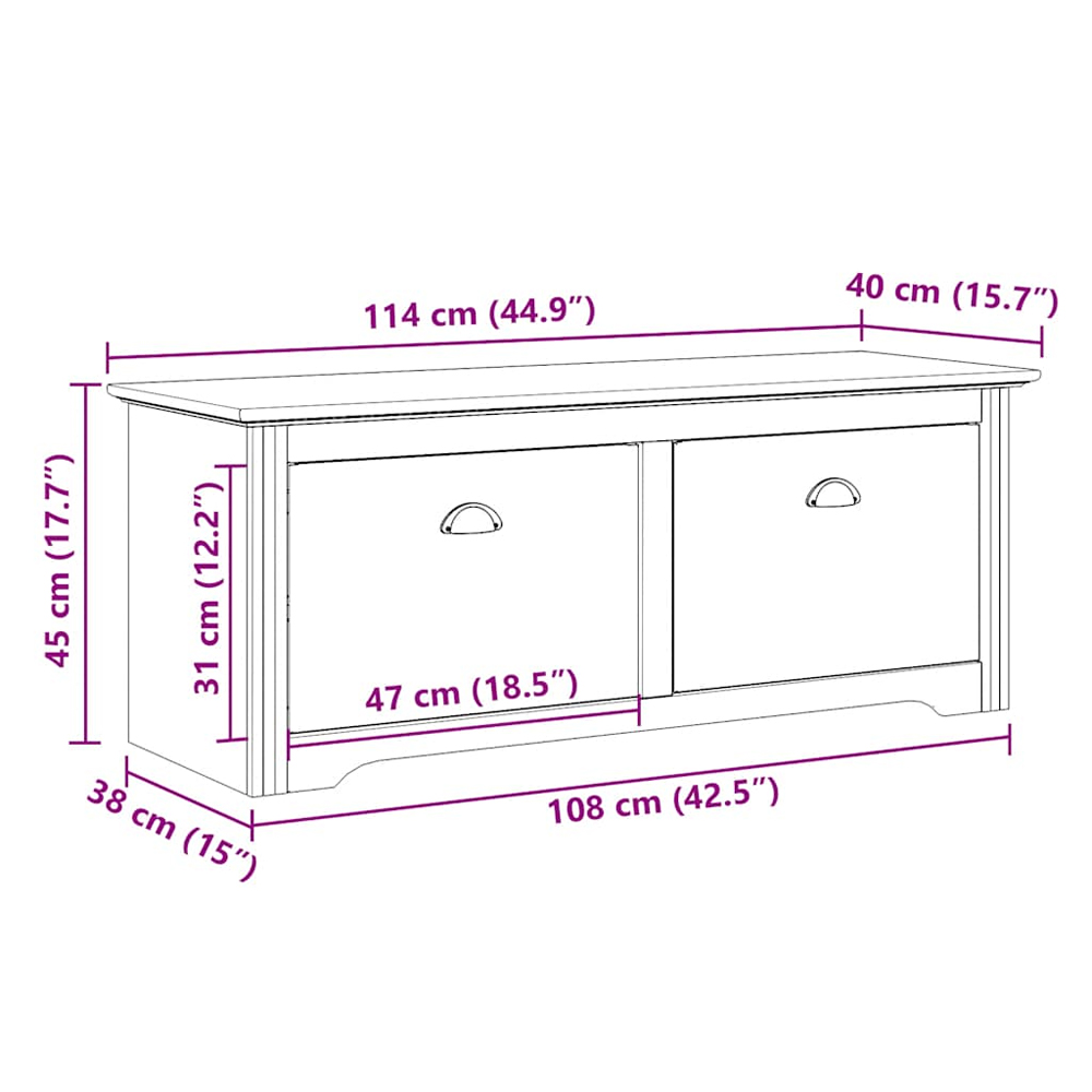 Camrose Wooden Hallway Seating Bench With 2 Drawers In Brown White