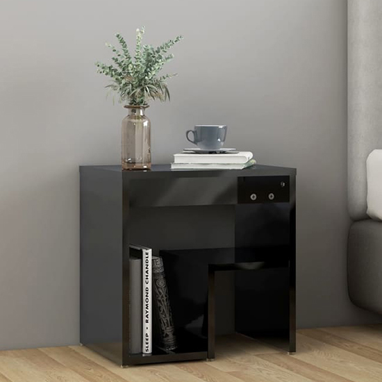 Canaan High Gloss Bedside In Black Furniture in Fashion