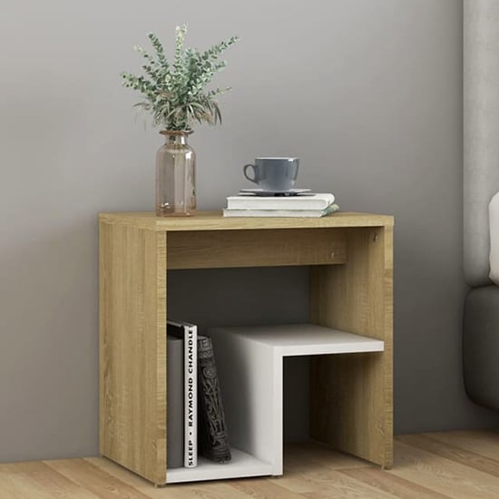 Canaan Wooden Bedside Cabinet In White And Sonoma Oak