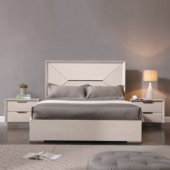 Canaria King Size Bed In Cream Walnut High Gloss_3