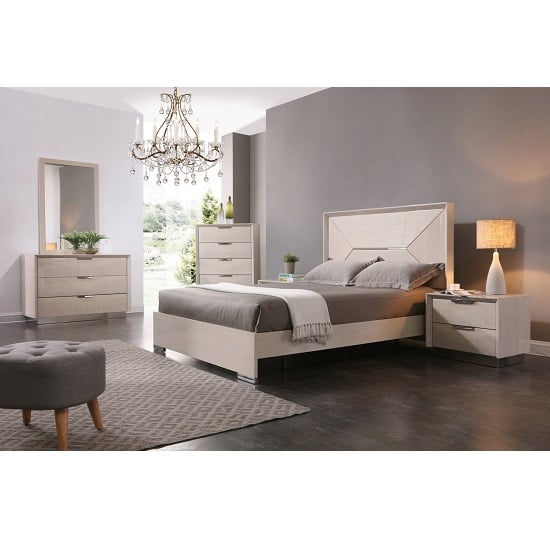 Canaria King Size Bed In Cream Walnut High Gloss_4