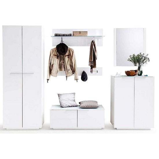 Canberra Wall Mounted Coat Rack In White Gloss With Glass Shelf_3