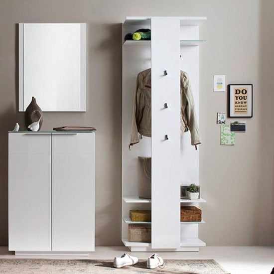 Canberra Wall Mounted Hallway Stand In White High Gloss_3