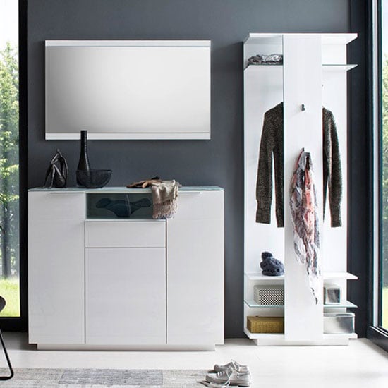 Canberra Wall Mounted Hallway Stand In White High Gloss_6
