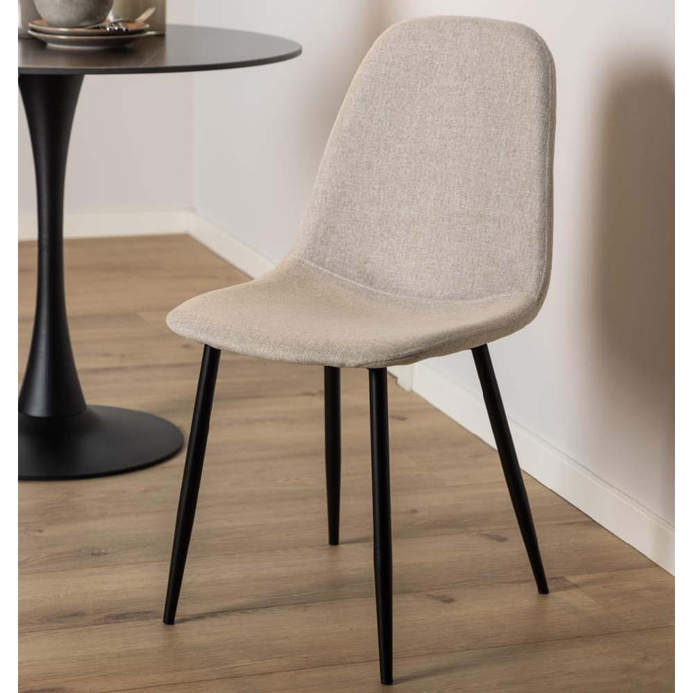 Canby Beige Fabric Dining Chairs With Black Legs In Pair