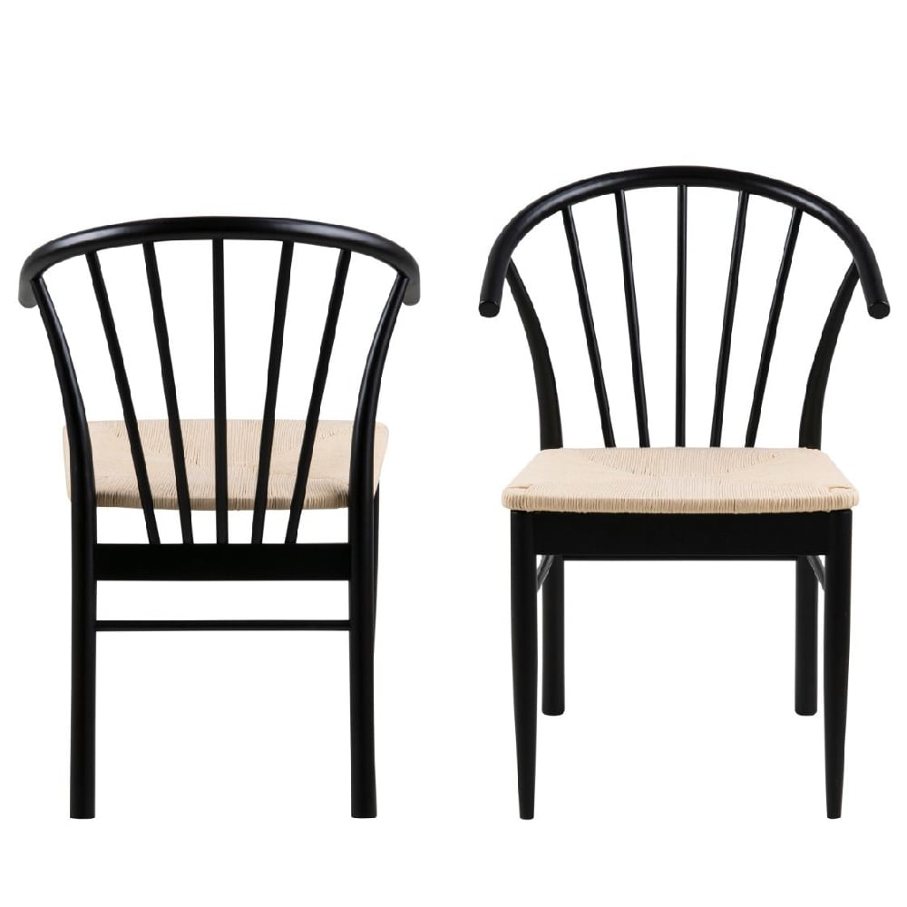 Canby Black And Oak Wooden Dining Chairs With Armrest In Pair