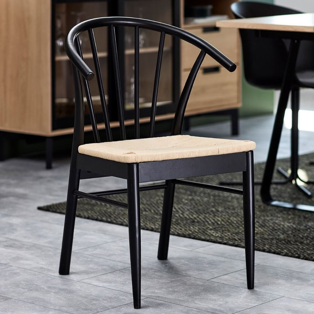 Canby Black And Oak Wooden Dining Chairs With Armrest In Pair