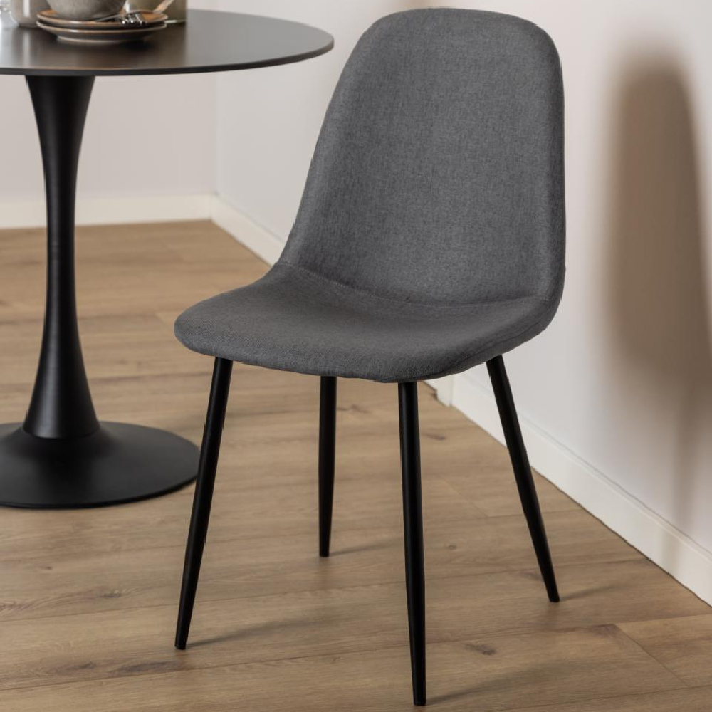 Canby Dark Grey Fabric Dining Chairs With Black Legs In Pair