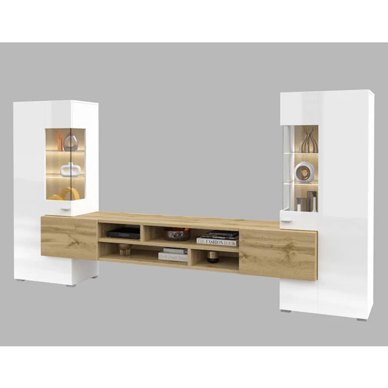 Canby Gloss Entertainment Unit In White And Wotan Oak With LED