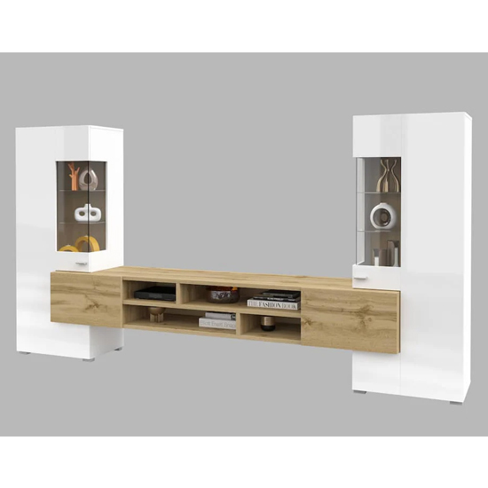 Canby Gloss Entertainment Unit In White And Wotan Oak With LED