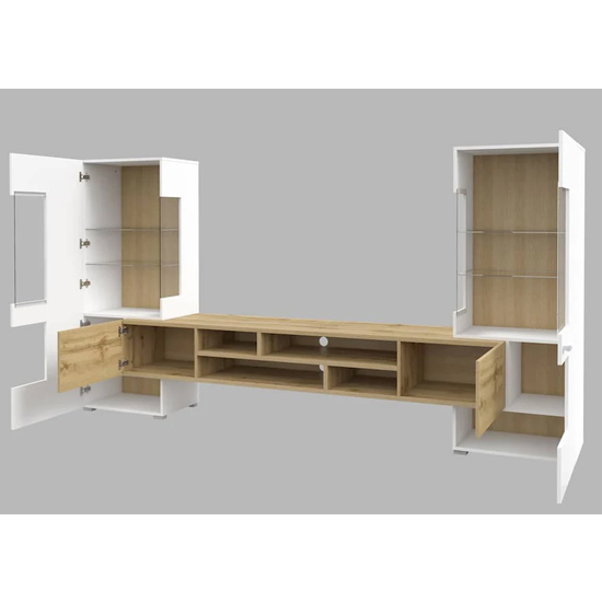 Canby Gloss Entertainment Unit In White And Wotan Oak With LED