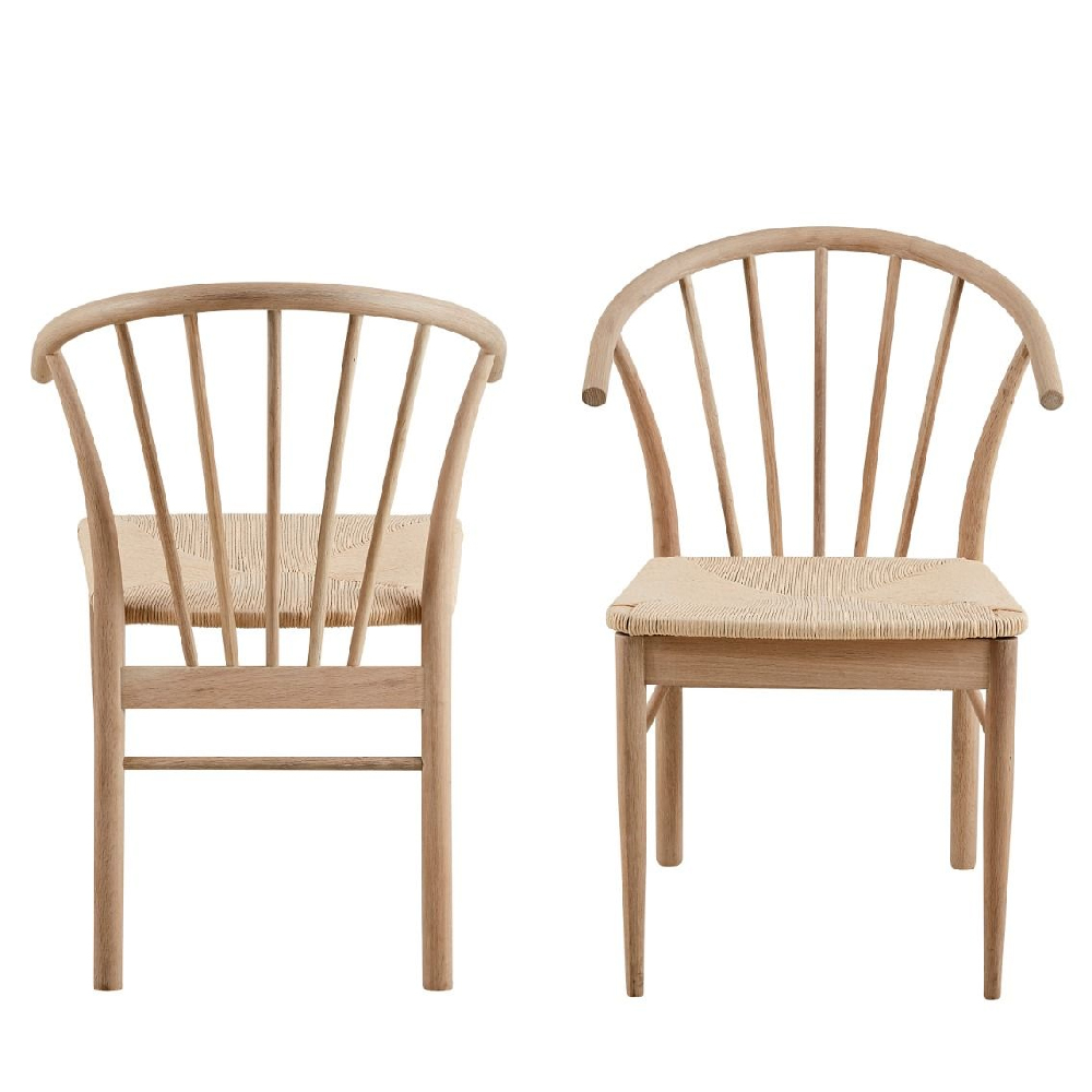 Canby White And Oak Wooden Dining Chairs With Armrest In Pair