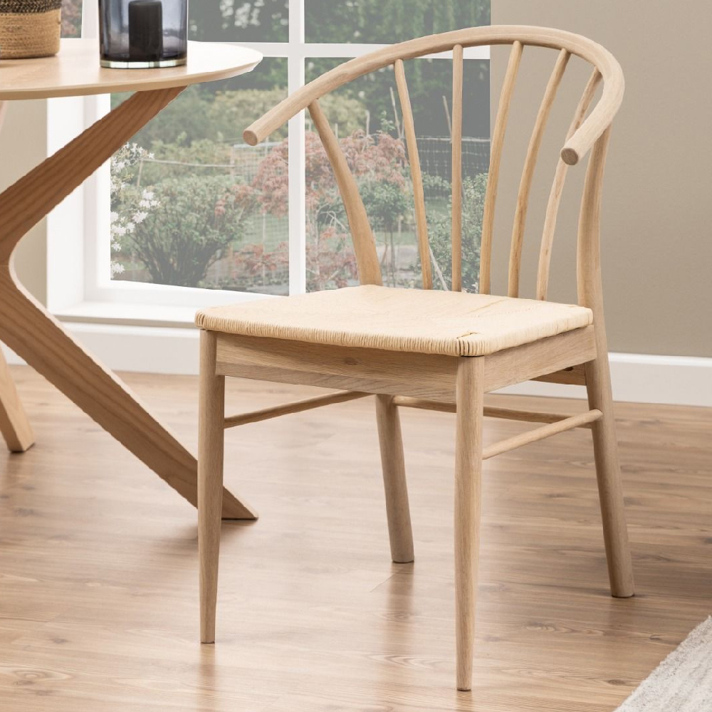 Canby White And Oak Wooden Dining Chairs With Armrest In Pair