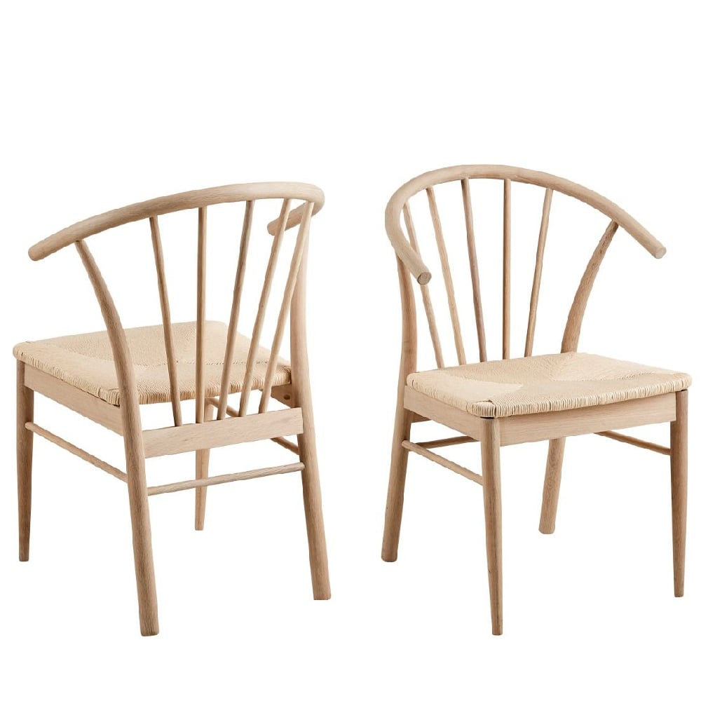 Read more about Canby white and oak wooden dining chairs with armrest in pair