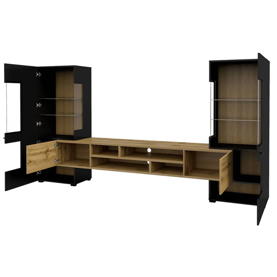 Canby Wooden Entertainment Unit In Black And Wotan Oak With LED