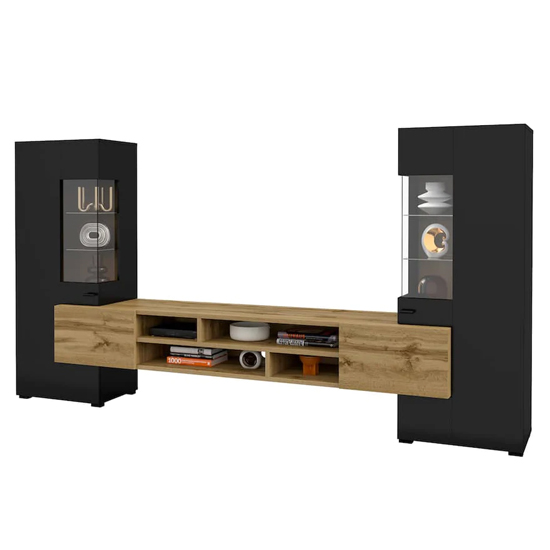 Canby Wooden Entertainment Unit In Black And Wotan Oak With LED