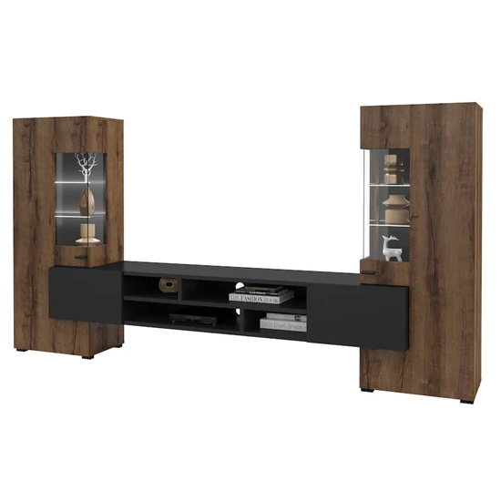 Canby Entertainment Unit In Monastery Oak And Black With LED